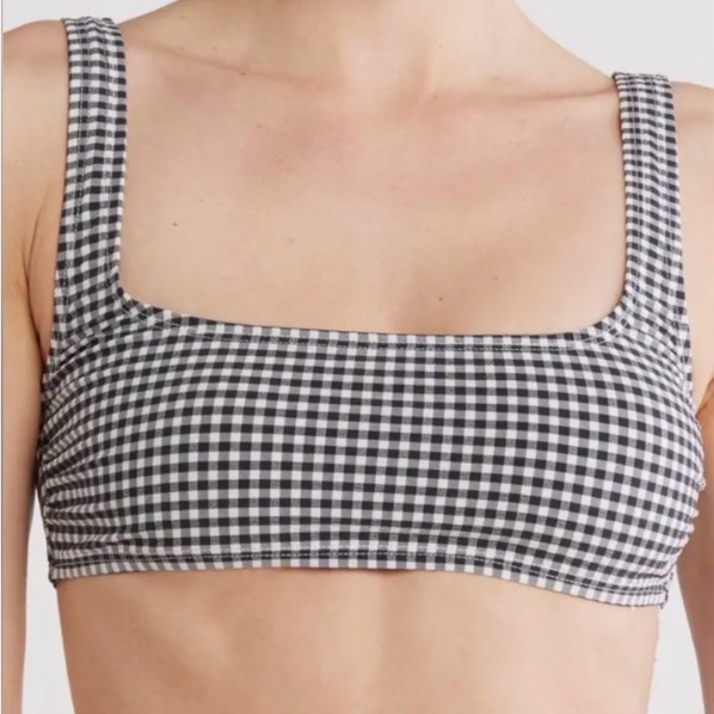 L Good American Black and White Gingham Square Neck Bikini Top NWT